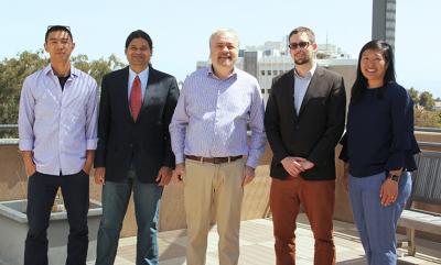 Prof. Alfred Kobsa, center, with his alums Yang Wang (Syracuse Univ), Sameer Patil (Indiana Univ Bloomington), Bart Knijnenburg (Clemson Univ), and Xinru Page (Bentley College).