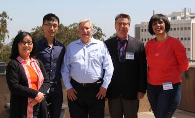 Prof. Redmiles, center, with his alum Hiroko Wilensky (Boeing), PhD student Zhendong Wang, and industry collaborators Stewart Sutton (The Aerospace Corp.) and Ban Al-Ani (ADP).
