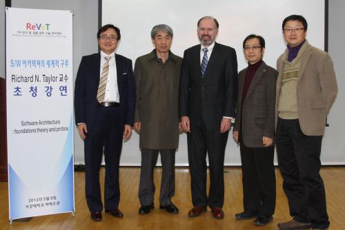 Director Taylor with Korean Software Engineering Society members Prof. Sooyong Park of Sogang University, Prof. Sungwon Kang of KAIST, Prof. Keunhyuk Yeon of Pusan National University, and Prof. Steve Sungdeok Cha of Korea University.