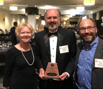 Prof. Richard N. Taylor (center) with wife Lily May Taylor and alum Prof. Ken Anderson, CU Boulder.